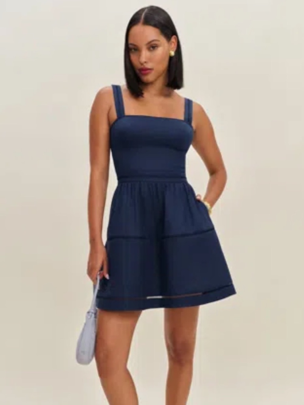 Reformation Navy Blue Square-Neck Mini Dress